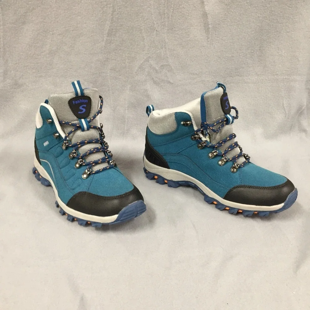 Fashion S Teal Blue Suede Hiking Boots Mens Size 43 Mid Top Trail Shoes‎